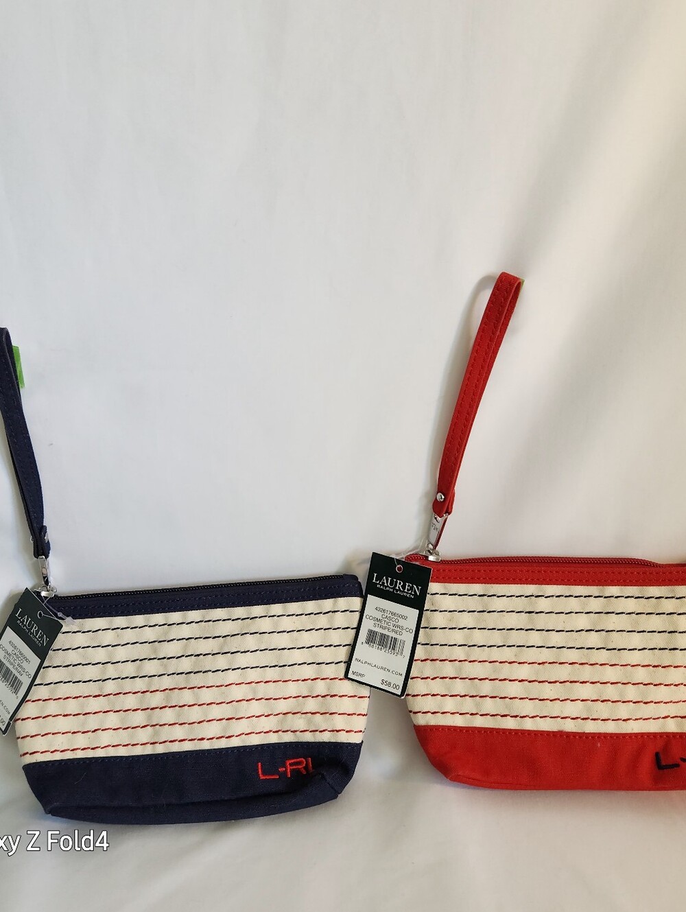 Lauren Ralph Lauren Navy and Red Striped Wristlets (Set of 2)